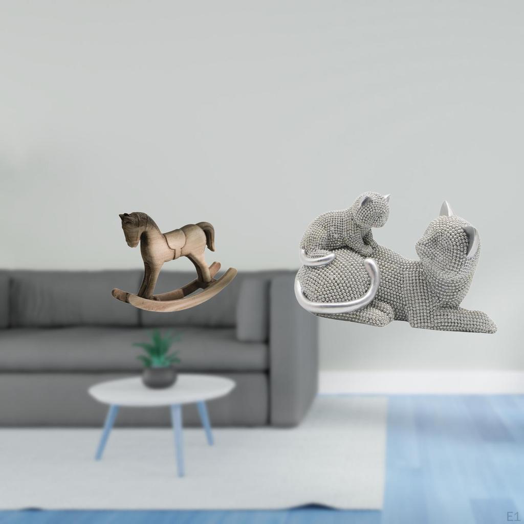 Rocking Horse Cat Sculpture Decorative Artistic Retro Design Ornament Figurine Tabletop Art Crafts