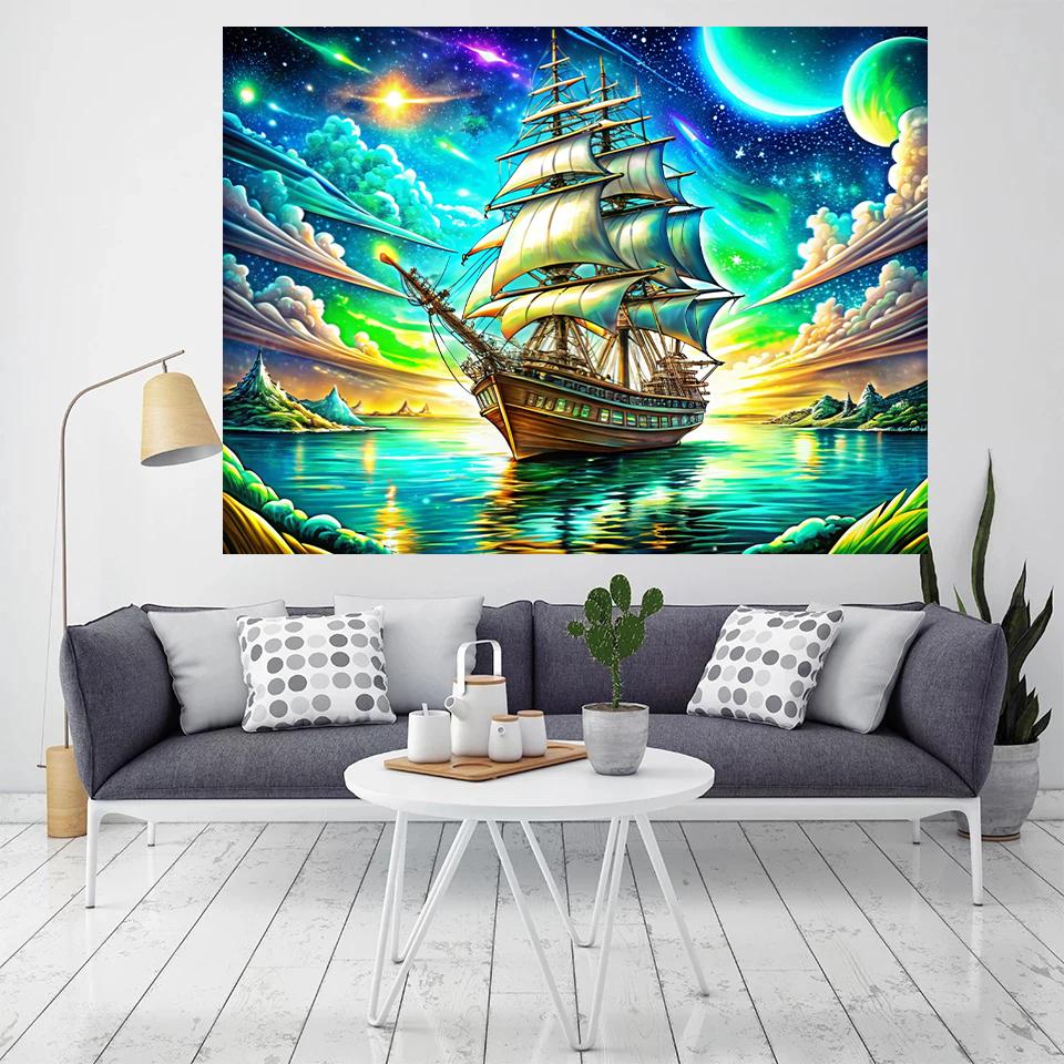 2024 Ship DIY 5D Diamond Painting New Dreamy Landscape Ship Full Round Square Diamond Mosaic Embroidery Home Decoration Gift