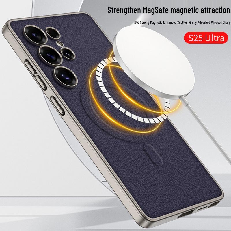 S25ULTRA Phone Case: Cross-Border Leather, Magnetic, Wireless Charging, 2-in-1 Protection