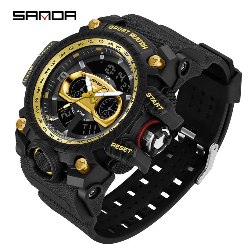 SANDA G Style New Men's Watches 50M Waterproof Sports Military Quartz Watch For Male LED Digital Electron Wristwatch Clock