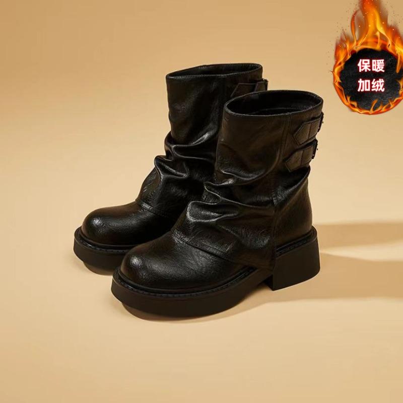 

Maillard short boots women s spring and autumn single boots new autumn and winter thick-soled brown trousers knight western Martin boots women 40