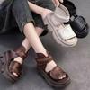 Retro Women Thick Platform Sandals New Summer Open Toe Fashion Woman Fish Mouth Shoes Trend Hollow Comfort Footwears