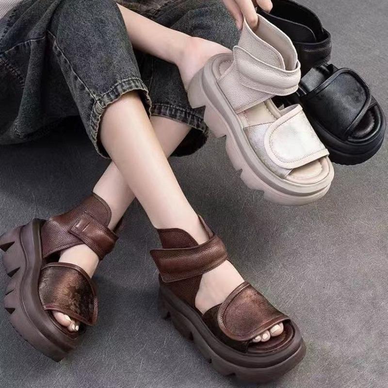 Retro Women Thick Platform Sandals New Summer Open Toe Fashion Woman Fish Mouth Shoes Trend Hollow Comfort Footwears