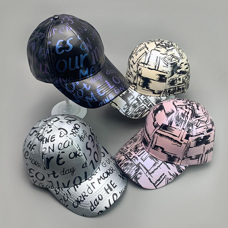 Plain Leather Kpop Alphabet Fashion Men'S And Women'S Baseball Caps Cotton Versatile Reflective Hip Hop Sports Sun Hat Batch