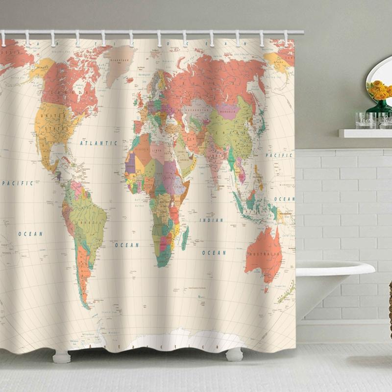 Tende da Doccia Mappa del Mondo con Ganci Stile Vintage Decorazione Accessori Decorazione Bagno Tessuto Poliestere Multicolore