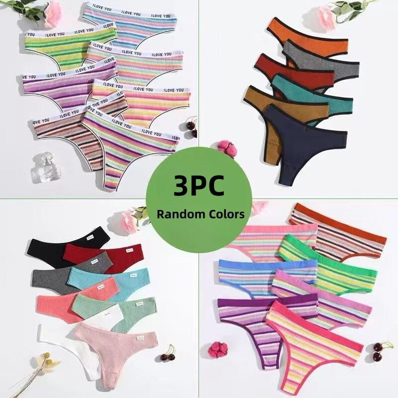 3 Teile/satz Frauen Baumwolle Nahtlose G-string Sexy Bunte Gestreifte Dessous Höschen S-XL Thongs Weibliche Brief Taille Unterwäsche