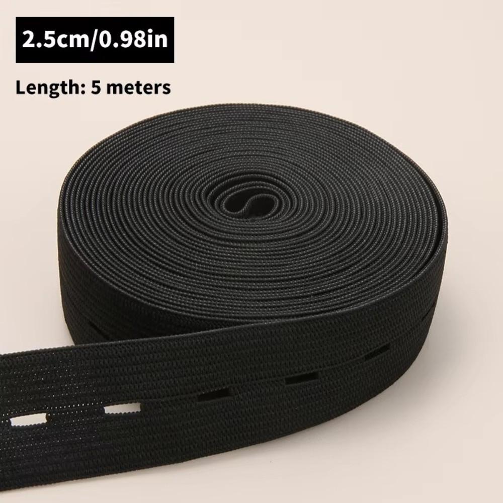 Black White Button Hole Elastic Belt Adjustable Hole Flat Band Elastic Stretch Belt DIY 1.5/2/2.5/3cm Width
