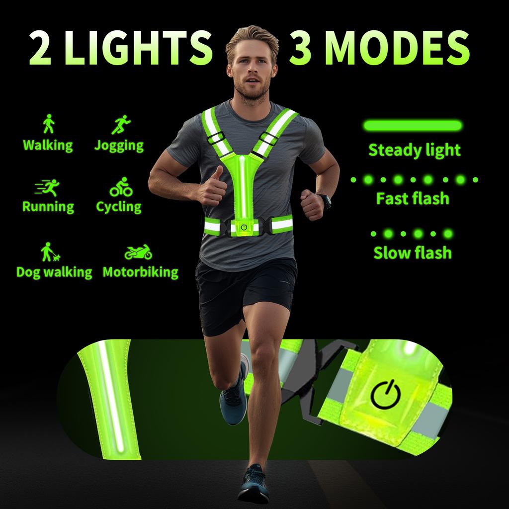 Adjustable LED Reflective Vest Running Gear Running Lights for Runners USB Rechargeable LED Light Up Vest High Visibility