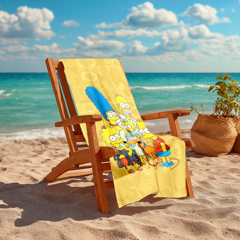 1Pc Simpsons Family Adventure Beach Towel, Quick Dry, Multi-Use for Beach Pool Gym Yoga Home Travel, Christmas, Halloween, Xmas Gift S853