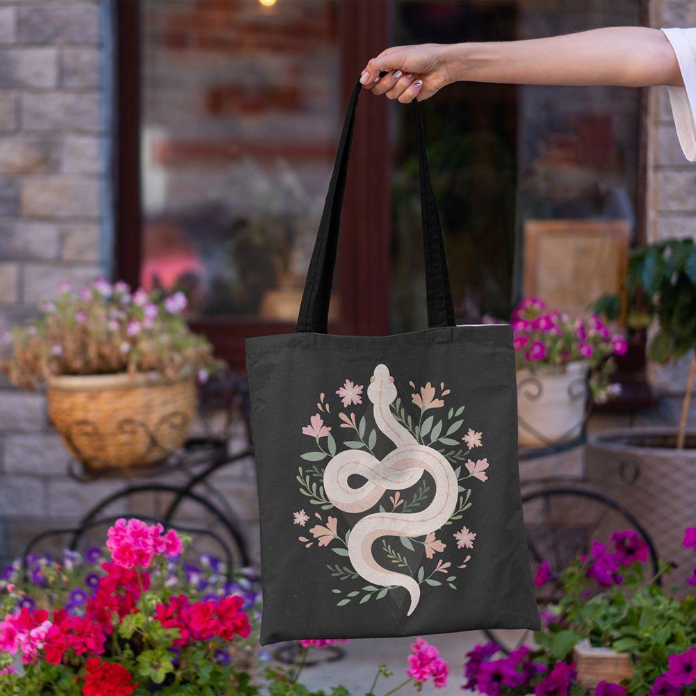 Flower Snake Women Shoulder Bag Letter Printed Reusable Shopper Tote Bag Harajuku Eco Canvas High Capacity Handbag CLE