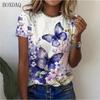 Women Butterfly T-Shirts Summer 3D Print Street Ladies Pullovers T Shirt Female Clothing Casual Tops Short TShirt