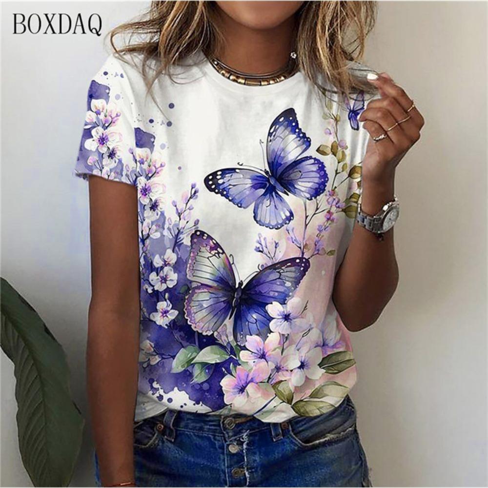 Women Butterfly T-Shirts Summer 3D Print Street Ladies Pullovers T Shirt Female Clothing Casual Tops Short TShirt