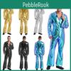 Disco Jumpsuit Metallic 70s Mens Shiny Design Lapel Flare Sleeve Front Zipper Wide Leg Pants