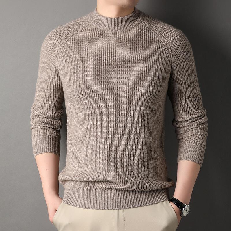 Sweater Men's Thick Winter New Fashion Solid Color Loose Pullover Round Neck Sweater Warm Base Layer