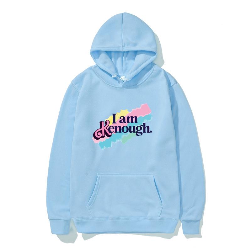 Unisex 'I Am Kenough' Rainbow Print Loose Hooded Sweatshirt - Black