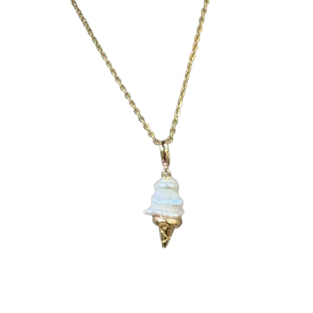 Ice Cream Shape Necklace Imitation Pearl Diamond Sparkling Collarbone Chain Temperament Simple Jewelry Women