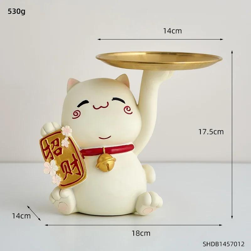 Kreative Inneneinrichtung Glückskatze Tablett Wohnkultur Zubehör Zimmer Desktop Süßigkeiten Snack Aufbewahrungstablett Harz Tier Statue Geschenk