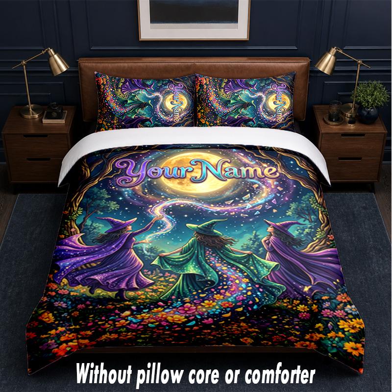 Forest Nature Theme Custom Text Or Name 3Pcs Bedding Set,1 Flat Sheet & 2 Pillowcases Personalized Home Bedding