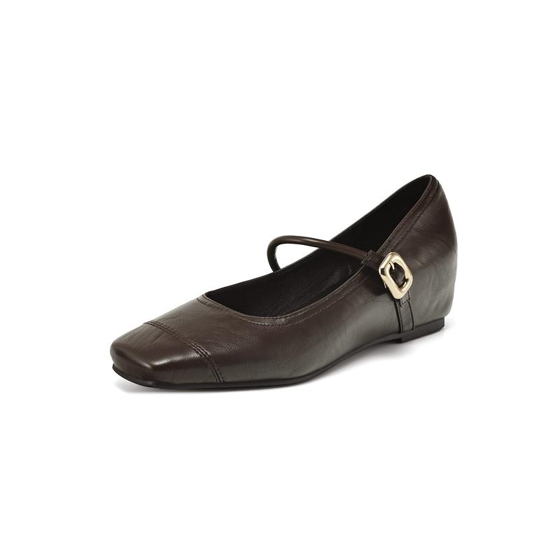 Fashion Women's new spring and autumn square toe with increased height, mid heel, large metal belt buckle, Mary Jane single shoes