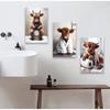 Bagno Mucca delle Highlands Scozzesi Pittura su Tela Decorazione Animali da Fattoria Stampe Umoristiche Stampa su Tela Fantasiosa Arte Decorazione WC Casa