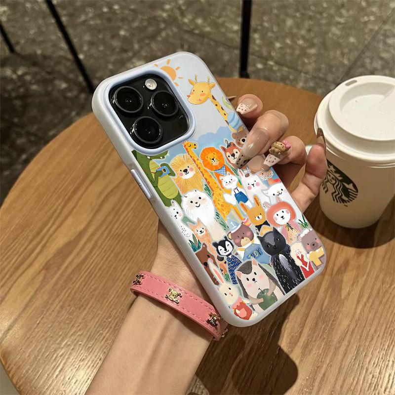 Cartoon Animal World for Apple 17promax mobile phone case iPhone16 skin feeling 14 matte 13 jelly 15