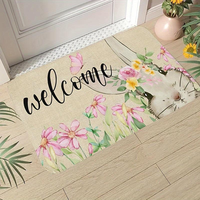 Easter Decorative Carpet Mat Rug with Hand-painted Eggs Wooden Texture Butterfly Home Decoration for Living Room Children's Room