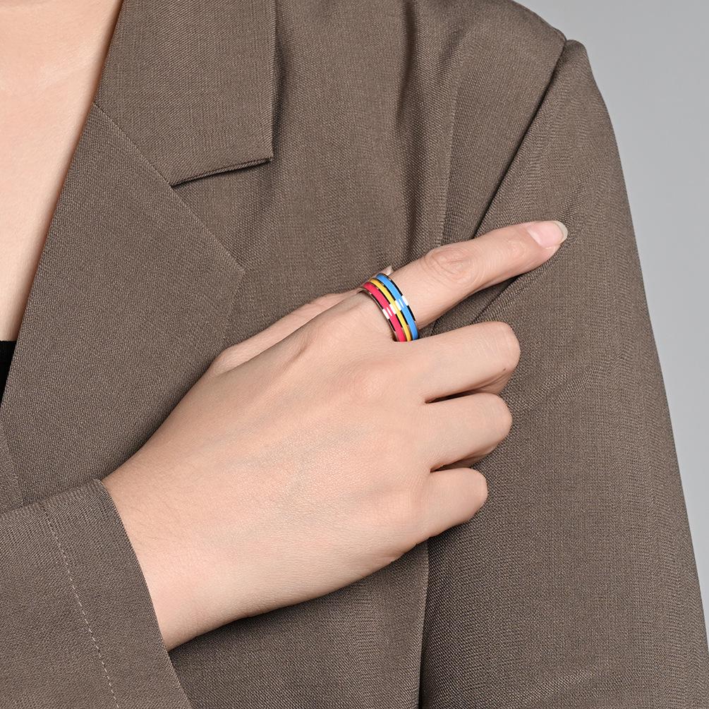 Unisex Titanium Steel Color Flag Ring – Fade-Resistant, Drip Oil Jewelry for Men and Women