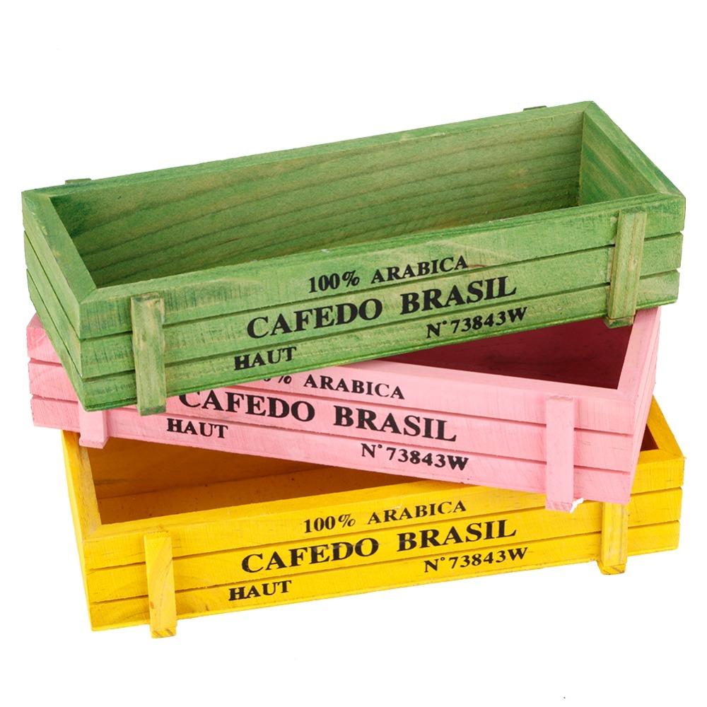 3PCS Multifunctional Succulent Plant Pot Wood Storage Box Decoration Durable Desktop Storage Case