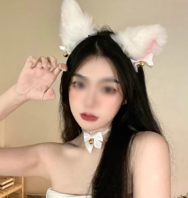 Cosplay Cat Ear Headband Choker Maid Lolita Halloween Comiket Christmas Events Parties Costume Recitals (White)