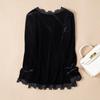 Women's Elegant Lace Trim V-Neck Long Sleeve Blouse