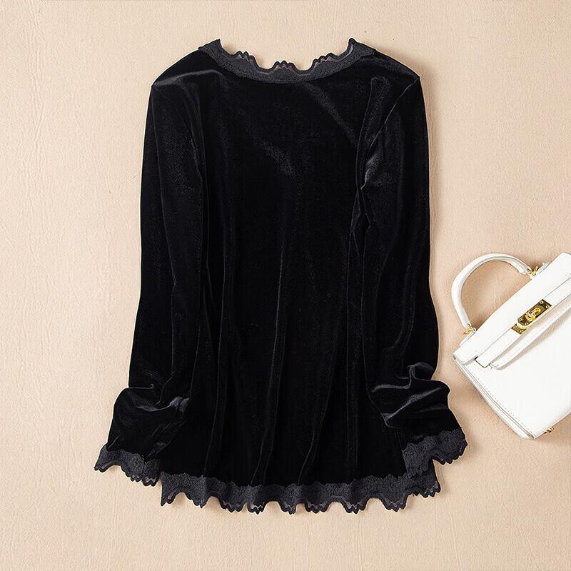 Women's Elegant Lace Trim V-Neck Long Sleeve Blouse