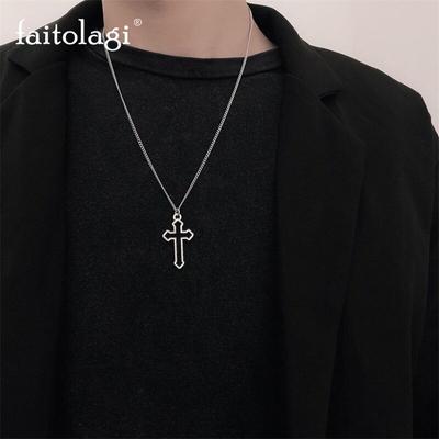 Vintage náhrdelník s přívěskem s dutým křížem Punk Osobnost Hip Hop Jednoduché náhrdelníky Pánské a dámské svetr Řetízkový náhrdelník Šperky