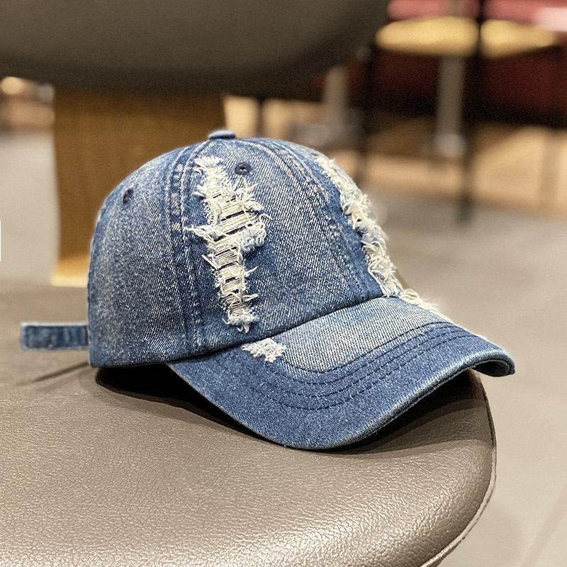 Washed Denim Baseball Caps Women Vintage Holed Distressed Cap Fashion Sports Denim Hats Plain Women Men Dad Caps