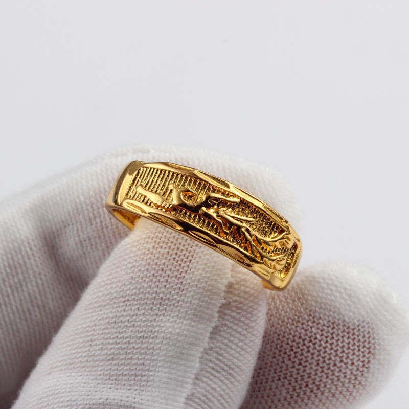 Adjustable Open Couple Rings Gold Carved Dragon Phoenix Pattern Fashion Jewelry for Wedding Gift