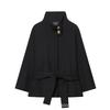Womens Short Wool Blend Coat With Waist Belt High Neck Button Detail Street Style Loose Fit Winter Outerwear