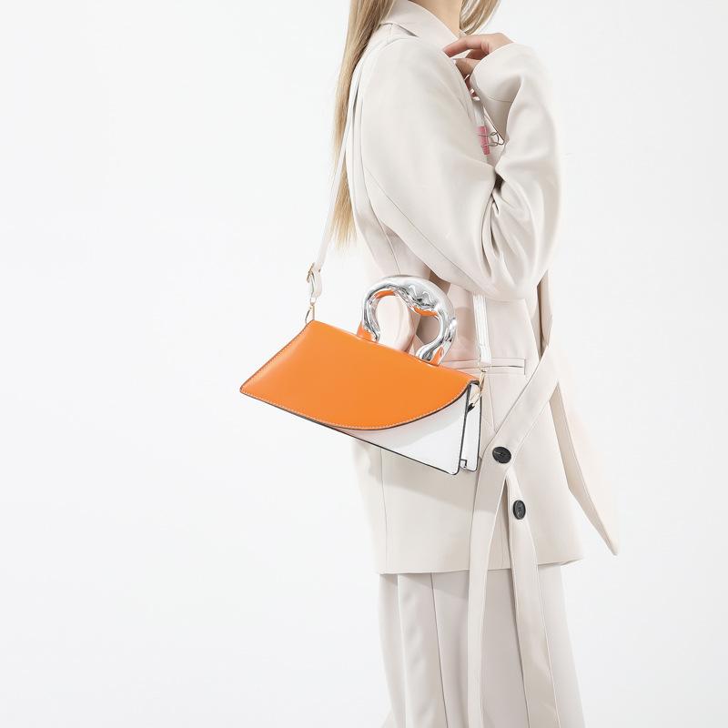 Color Matching New Fashion Texture 225 Contrasting Colors Spring Casual Simple Messenger Metal Portable Small Square Bag Woman
