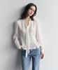 BASIKA V-Neck Pleated Tie Blouse (White)