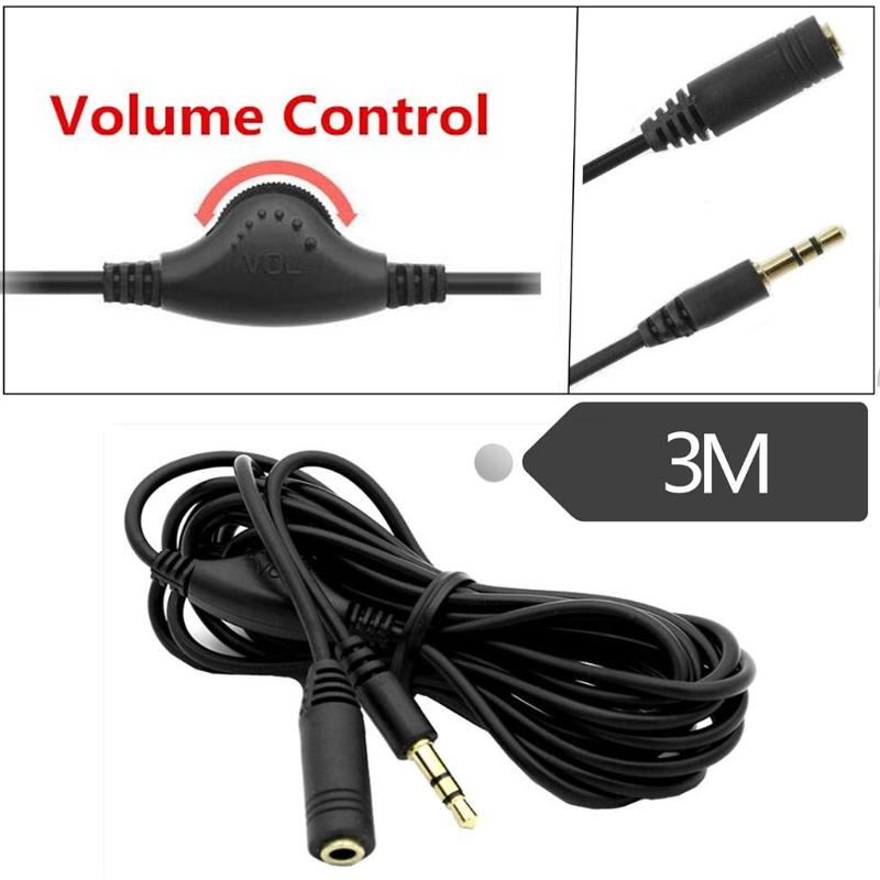 3Meter Computer Microphone Extension Cord 3.5mm Male to 3.5mm Female Microphone Cables with Volume Control