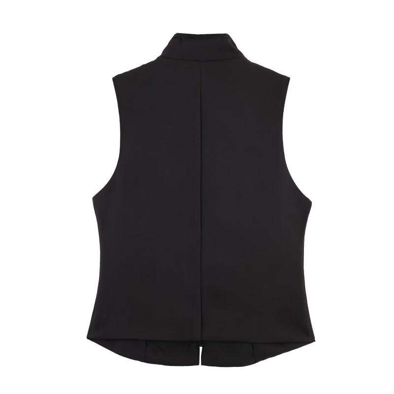 Womens Stand Collar Knotted Button Vest Casual Layering Sleeveless Top Street Style 2026