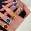 Three-Piece Vintage Distressed Crystal Geometric Open Ring - Women's Niche High-End Hand Jewelry