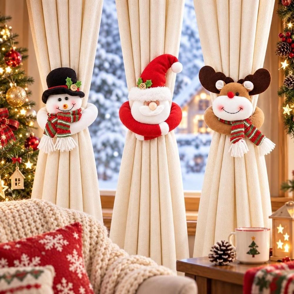 Snowman Christmas Curtain Tiebacks Deer Xmas Curtain Buckle Curtain Clips Window Treatment