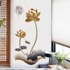 Self Adhesive 3D Wall Sticker Golden Lotus Peony Chinese Style Wallpaper for Bedroom Home Decor