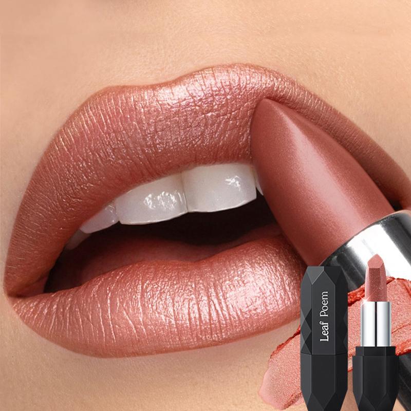 Nude Pink Pearlescent Glitter Matte Lipstick Metallic Waterproof Long Lasting Rose Pink Shimmer Diamond Lipstick Makeup Cosmetic