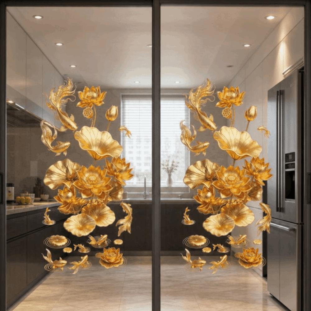 2Pcs Anti Static Flower Koi Sticker PVC Electrostatic Wall Sticker  Window Decoration