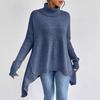 Autumn/Winter Loose Chunky Knit Sweater - Drop Shoulder High Neck, Navy/Gray/Apricot