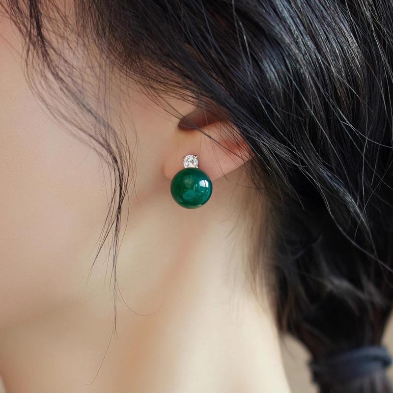 Natural Green Jade CZ Cubic Zirconia Drop Earrings for Women Copper Office Career Jewelry