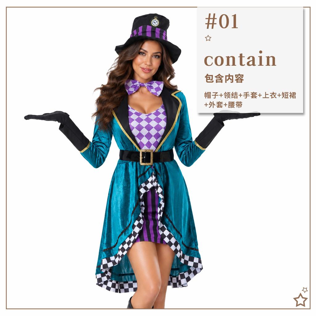 Halloween Costume Alice Mad Hatter Cos Circus Cosplay Costume Magician Clown Show Costume