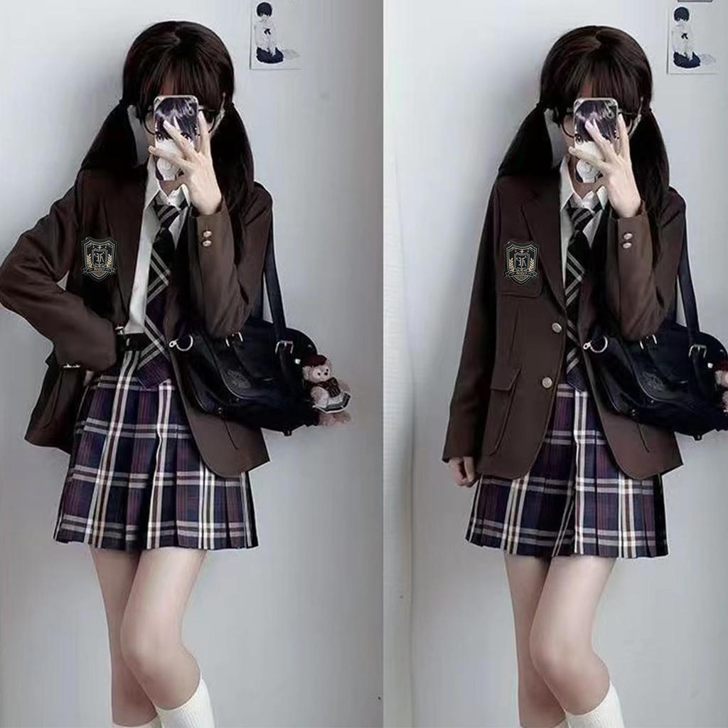 KALAOK High School Girl Cosplay Uniform Halloween Size 2XL 5-Piece Set, Costume, Brown,