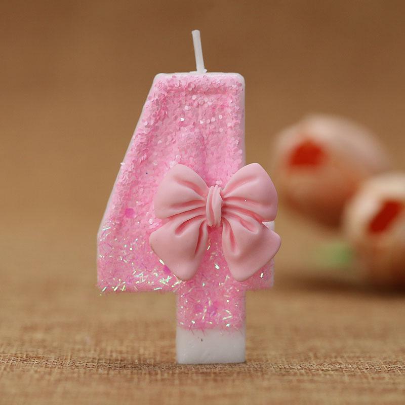 Digital Luminous Pink Bow Candle Birthday Cake Decoration In Clear Box