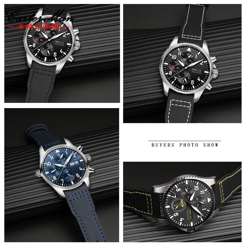 20mm 21mm Fabric Nylon Canvas Leather Bottom Watch Band for IWC Aviator Mark 18 Pilot Little Prince Portuguese Strap Watchband